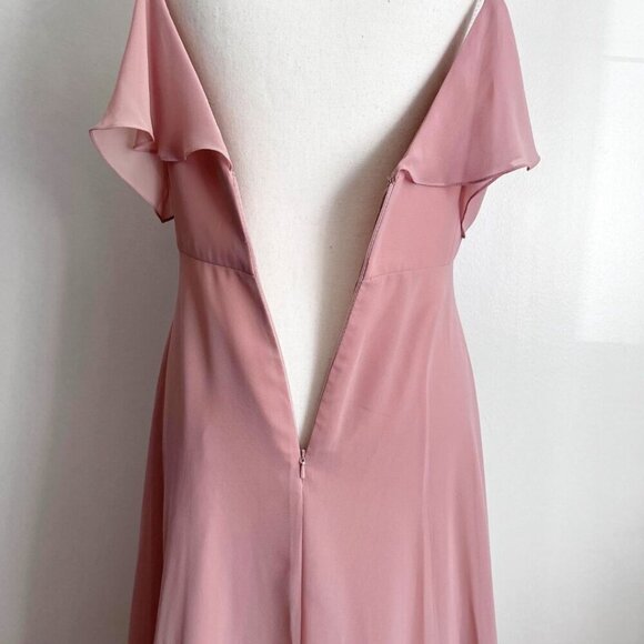 NWT JENNY YOO COLLECTION OLD PINK COLD SHOULDER FLUTTER CHIFFON BRIDESMAID DRESS - Picture 8 of 13